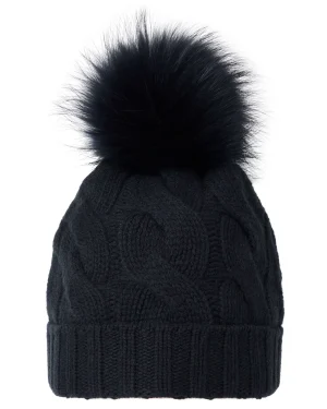 Women N.Peal Fur Trim Accessories | Hats*Unisex Chunky Cable Cashmere Hat With Pom