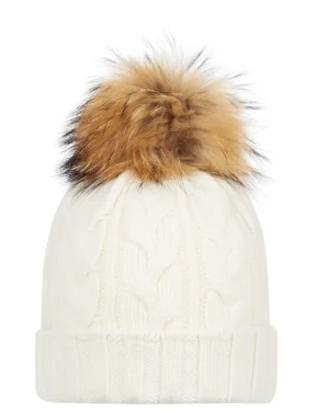 Women N.Peal Fur Trim Accessories | Hats*Unisex Chunky Cable Cashmere Pom Hat