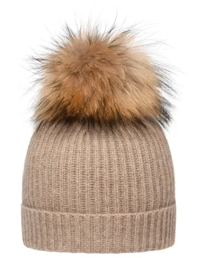 Women N.Peal Fur Trim Accessories | Hats*Unisex Ribbed Cashmere Hat With Detachable Pom