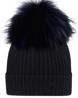Women N.Peal Fur Trim Accessories | Hats*Unisex Ribbed Cashmere Hat With Detachable Pom