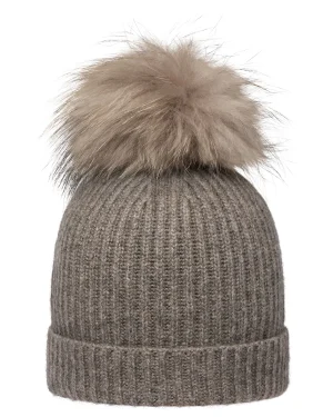 Women N.Peal Fur Trim Accessories | Hats*Unisex Ribbed Cashmere Hat With Detachable Pom
