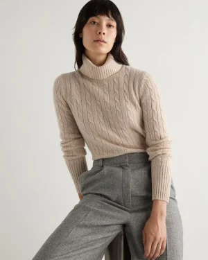 Women N.Peal White | Natural*Women's Adelyn Cable Turtle Cashmere Sweater