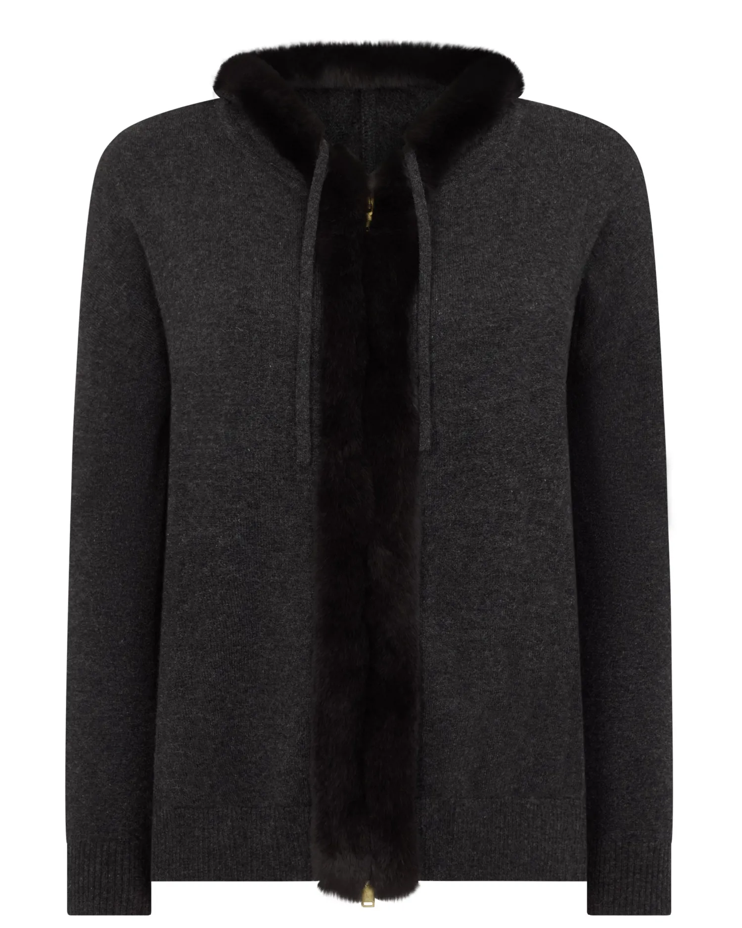 Women N.Peal Dark Grey | Fur Trim Knitwear*Women's Alicia Fur Trim Cashmere Hoodie