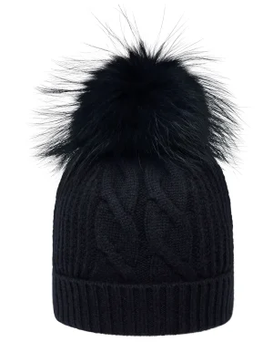 Women N.Peal Fur Poms | Fur Trim Accessories*Women's Cable Cashmere Hat With Fur Pom
