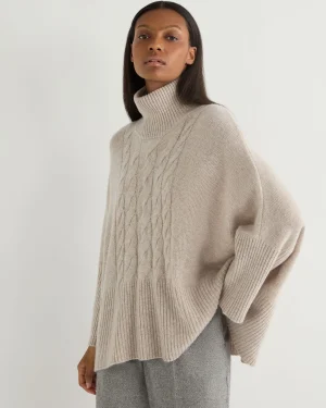 Women N.Peal Natural | Brown*Women's Cable Cashmere Poncho