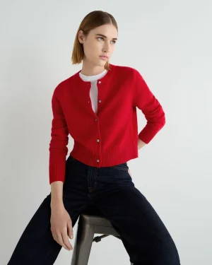 Women N.Peal Red | Classic Cashmere*Women's Chunky Crop Cashmere Cardigan