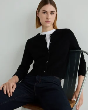Women N.Peal Black | Classic Cashmere*Women's Chunky Crop Cashmere Cardigan