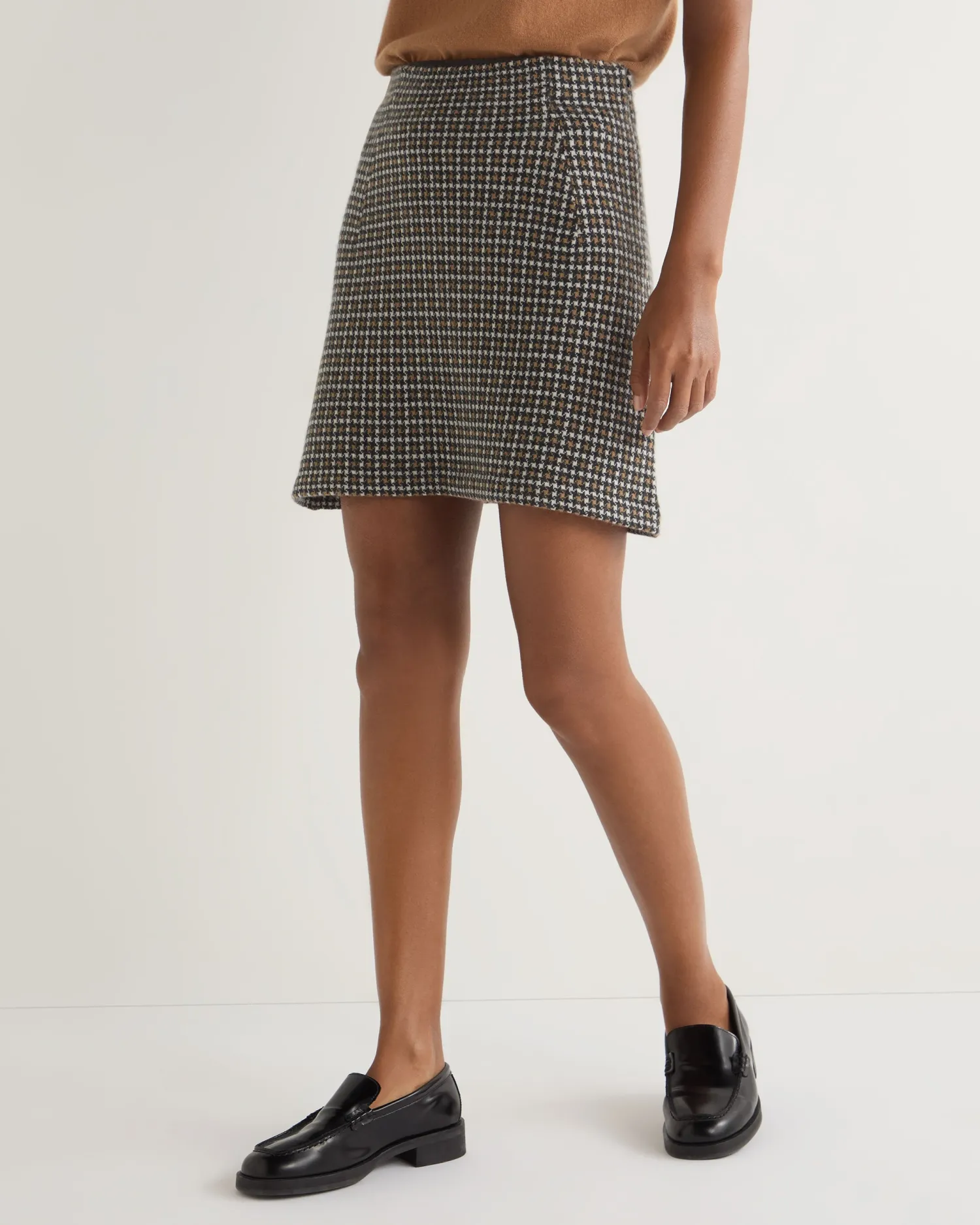 Women N.Peal Brown | Dresses & Skirts*Women's Dogtooth Mini Cashmere Skirt