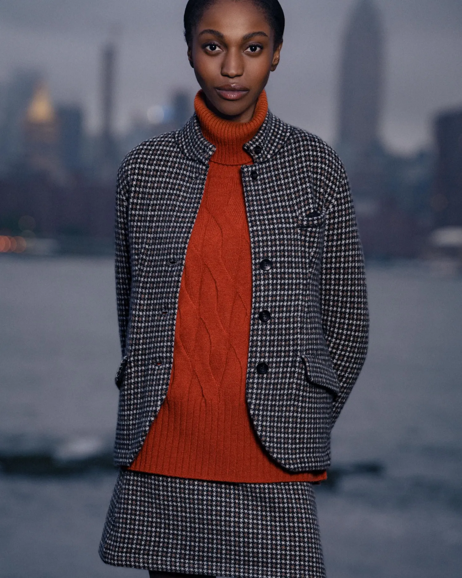 Women N.Peal Brown | Dresses & Skirts*Women's Dogtooth Mini Cashmere Skirt