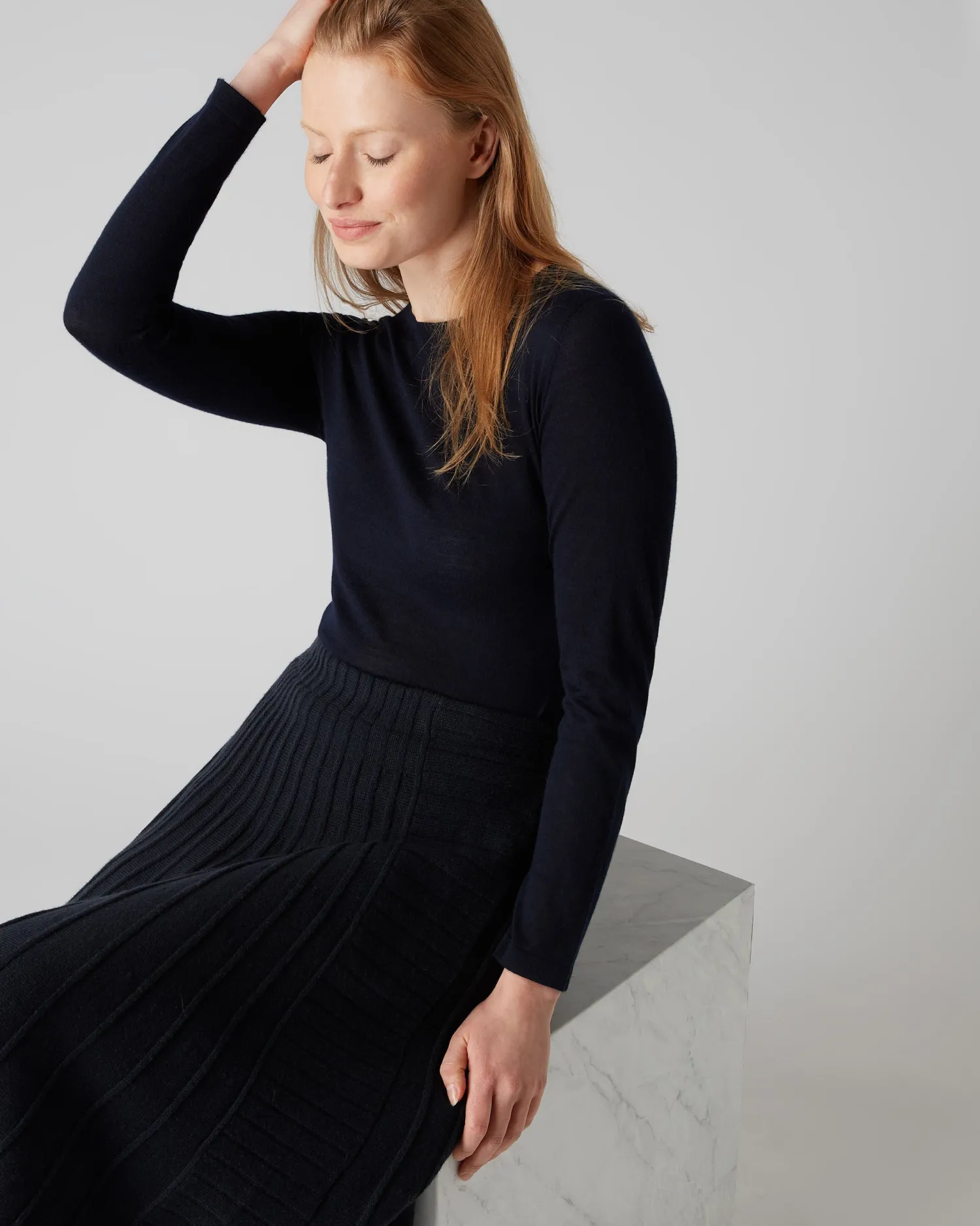 Women N.Peal Navy | Blue*Women's Eden Superfine Cashmere Round Neck Top