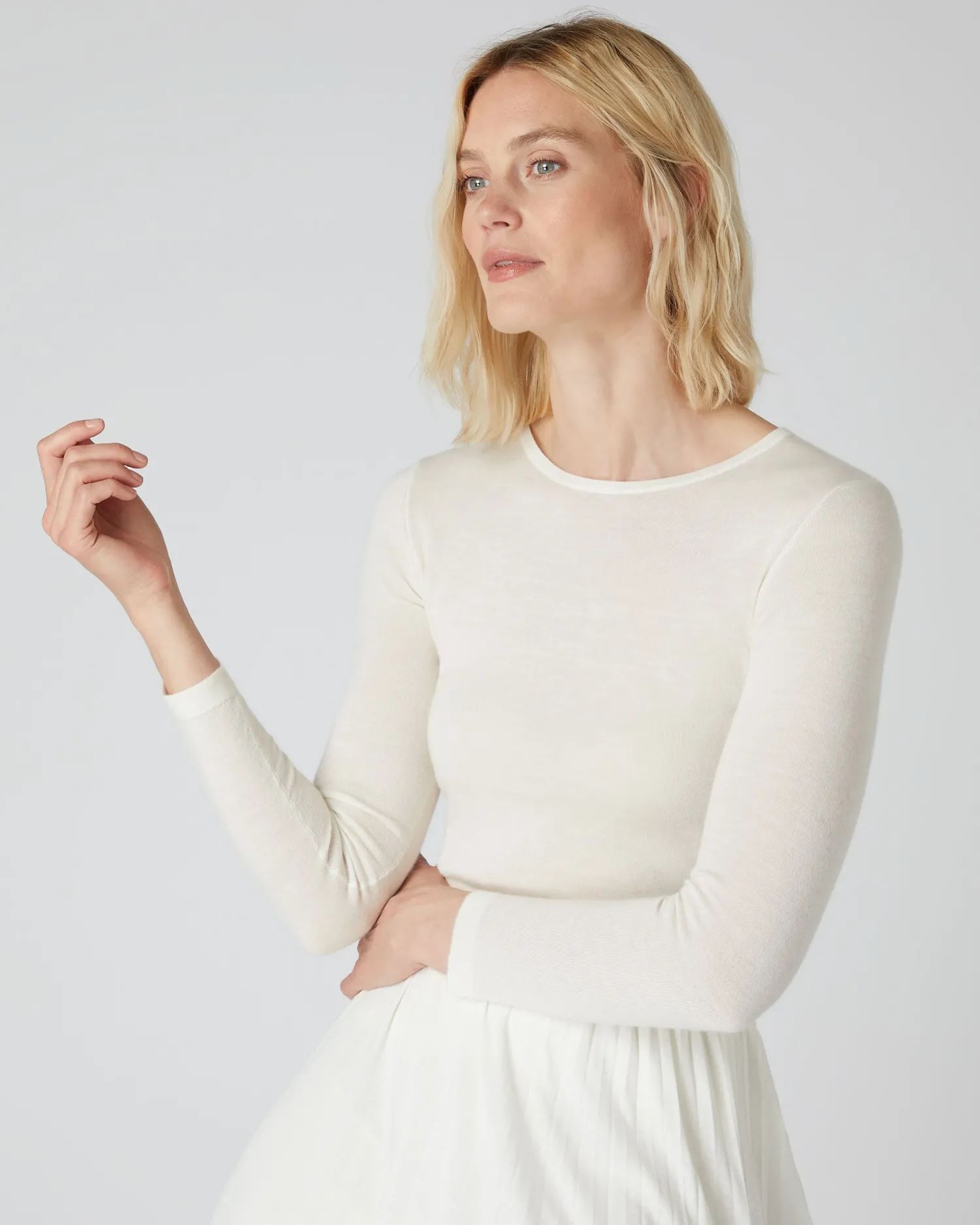 Women N.Peal White | Superfine Cashmere*Women's Eden Superfine Cashmere Round Neck Top