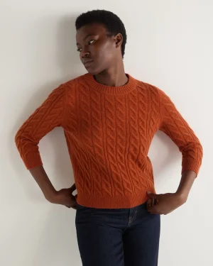 Women N.Peal Orange | Textured Knits*Women's Emilia Cable Round Neck Cashmere Sweater