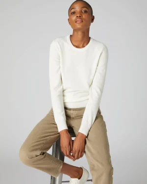 Women N.Peal White | Natural*Women's Evie Classic Round Neck Cashmere Sweater