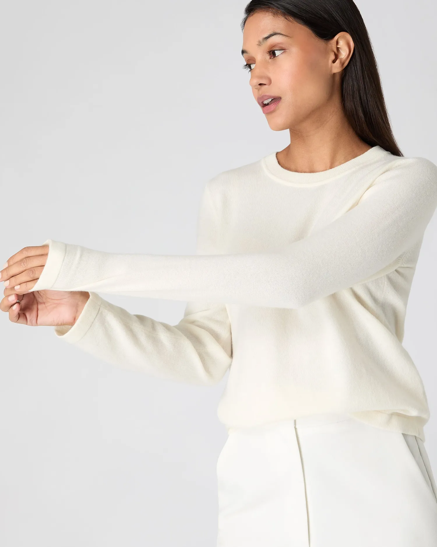 Women N.Peal White | Natural*Women's Hallie Round Neck Cashmere Sweater