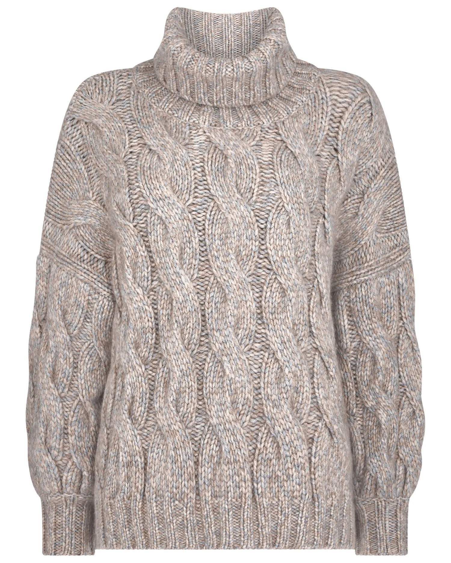 Women N.Peal Natural | Textured Knits*Women's Hana Marl Chunky Cable Turtle Neck Cashmere Sweater