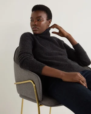 Women N.Peal Dark Grey | Turtle Necks*Women's Hazel Marl Chunky Turtle Neck Cashmere Sweater