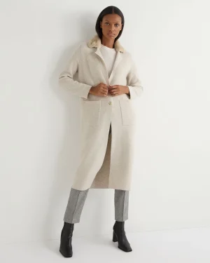 Women N.Peal Natural | Brown*Women's Herringbone Cashmere Coat With Fur Trim