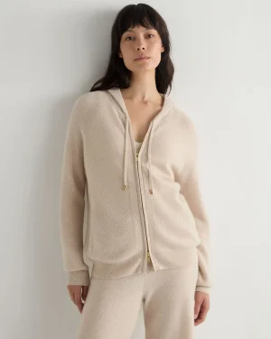 Women N.Peal White | Natural*Women's Honeycomb Knit Cashmere Hoodie