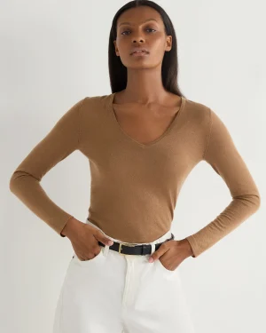 Women N.Peal Brown | Superfine Cashmere*Women's Imogen Superfine Cashmere V Neck Sweater