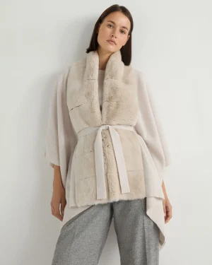 Women N.Peal White | Fur Trim Knitwear*Women's Isabella Fur Trim Cashmere Cape
