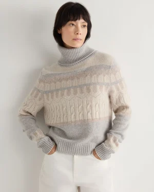 Women N.Peal Natural | Light Grey*Women's Jacquard Turtle Neck Cashmere Sweater