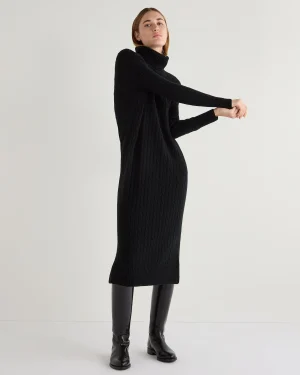 Women N.Peal Black | Textured Knits*Women's Longline Cable Cashmere Dress