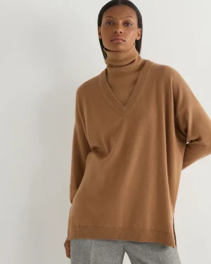 Women N.Peal Brown | Organic Cashmere*Women's Longline V Neck Cashmere Sweater