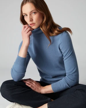 Women N.Peal Blue | Classic Cashmere*Women's Luna Turtle Neck Cashmere Sweater