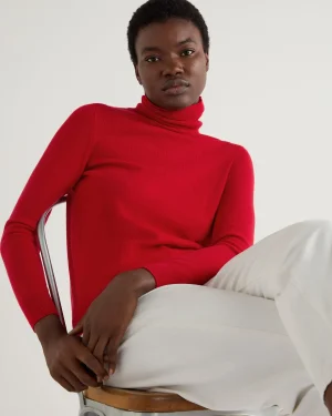 Women N.Peal Red | Classic Cashmere*Women's Luna Turtle Neck Cashmere Sweater