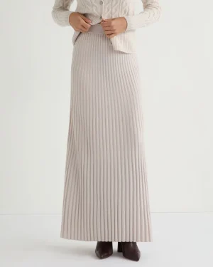 Women N.Peal White | Natural*Women's Maxi Rib Cashmere Skirt