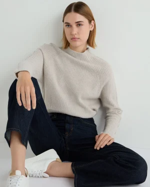 Women N.Peal Natural | Light Grey*Women's Metal Funnel Neck Cashmere Sweater