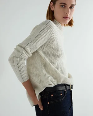 Women N.Peal Natural | Light Grey*Women's Metal Trim Funnel Neck Cashmere Sweater With Lurex