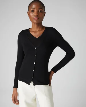Women N.Peal Black | Superfine Cashmere*Women's Mia Superfine Cashmere V Neck Cardigan