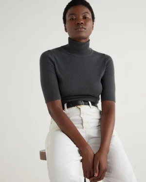 Women N.Peal Dark Grey | Classic Cashmere*Women's Mock Neck Cashmere T-Shirt