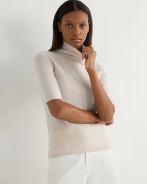 Women N.Peal White | Natural*Women's Mock Neck Cashmere T-Shirt