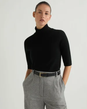 Women N.Peal Black | Classic Cashmere*Women's Mock Neck Cashmere T-Shirt