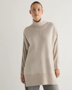Women N.Peal White | Natural*Women's Mock Neck Metal Cashmere Sweater With Lurex