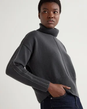 Women N.Peal Dark Grey | Metal Trim Cashmere*Women's Mollie Metal Turtle Neck Cashmere Sweater