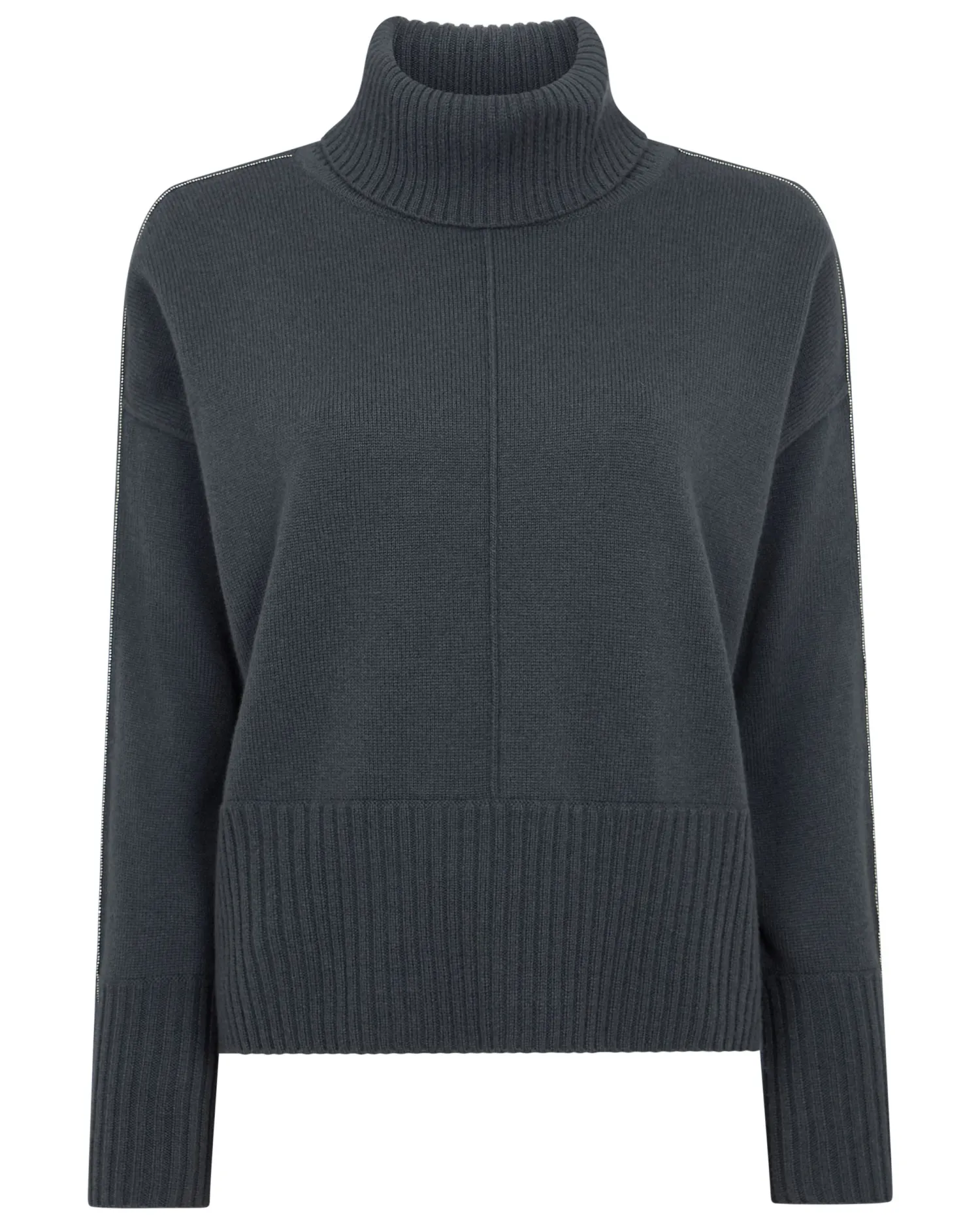 Women N.Peal Dark Grey | Metal Trim Cashmere*Women's Mollie Metal Turtle Neck Cashmere Sweater