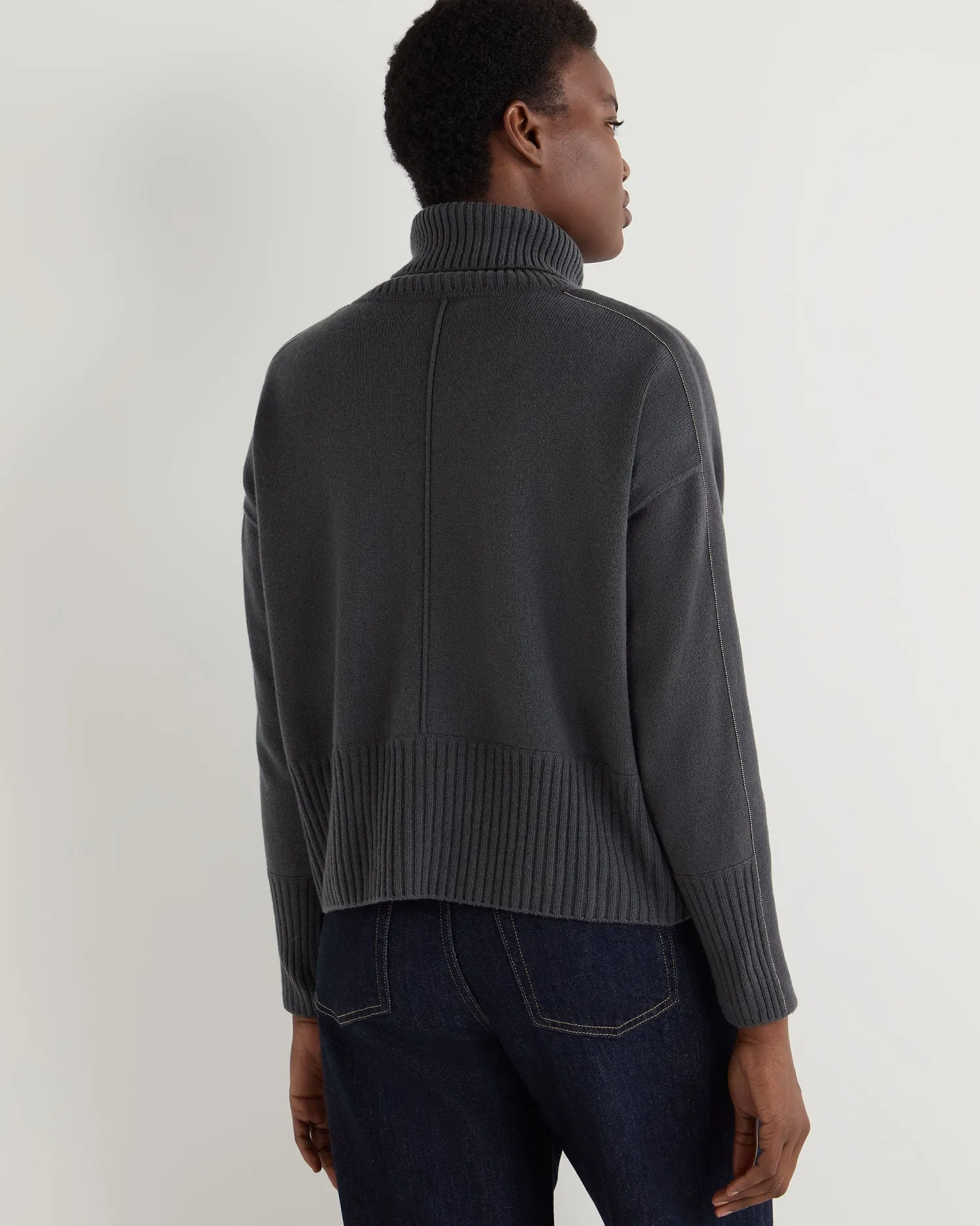 Women N.Peal Dark Grey | Metal Trim Cashmere*Women's Mollie Metal Turtle Neck Cashmere Sweater