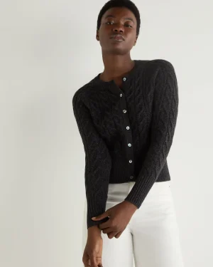 Women N.Peal Dark Grey | Textured Knits*Women's Myla Cable Cashmere Cardigan
