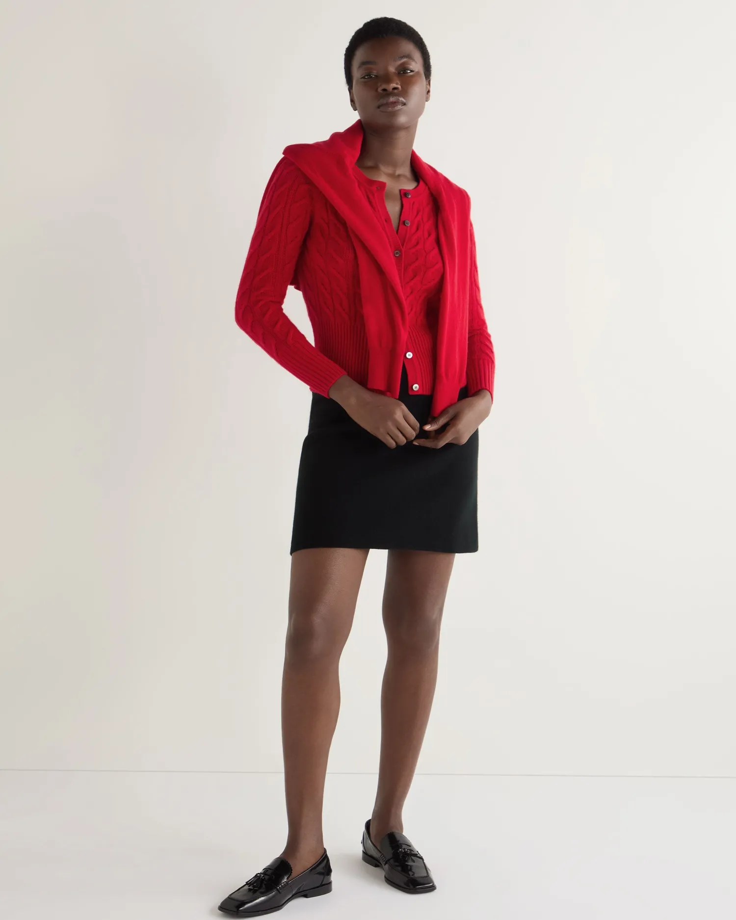 Women N.Peal Red | Textured Knits*Women's Myla Cable Cashmere Cardigan