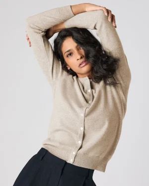 Women N.Peal Natural | Brown*Women's Olivia Round Neck Cashmere Cardigan