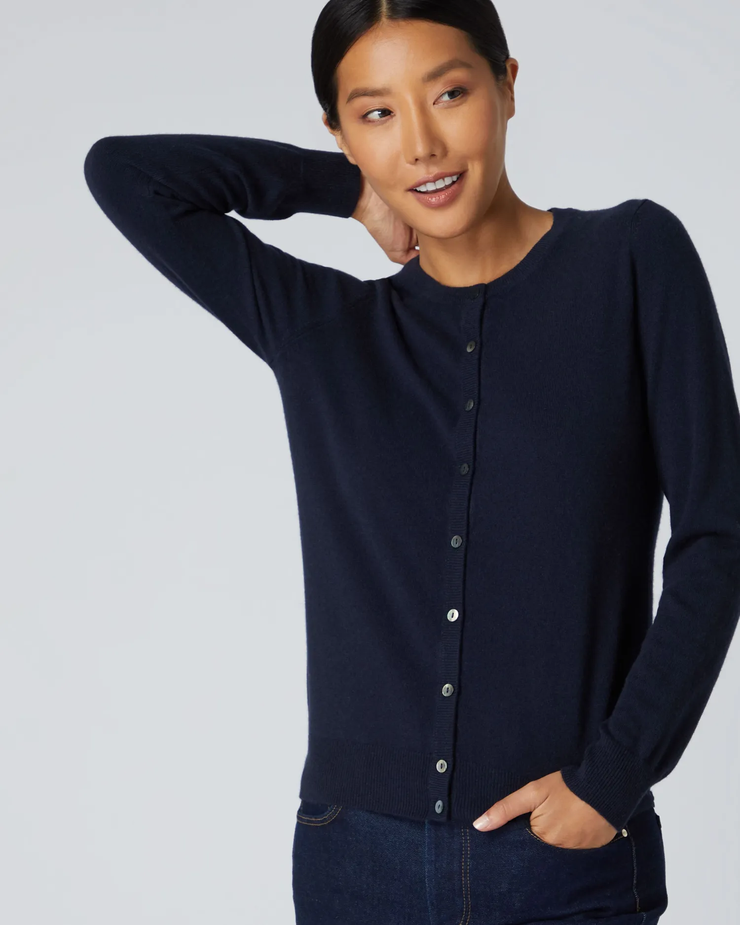 Women N.Peal Navy | Blue*Women's Olivia Round Neck Cashmere Cardigan