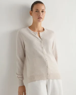 Women N.Peal White | Natural*Women's Olivia Round Neck Cashmere Cardigan