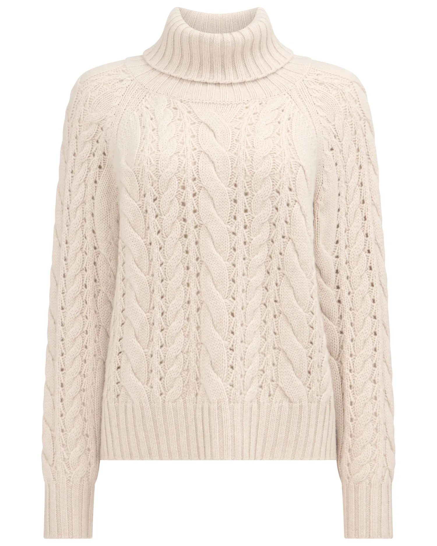 Women N.Peal White | Textured Knits*Women's Open Cable Turtle Neck Cashmere Sweater