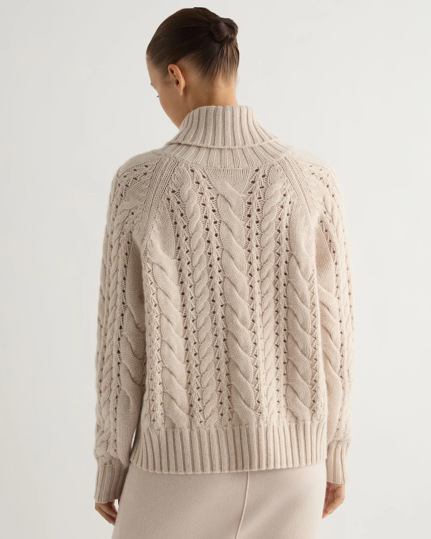 Women N.Peal White | Textured Knits*Women's Open Cable Turtle Neck Cashmere Sweater