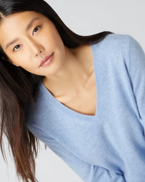 Women N.Peal Blue | Classic Cashmere*Women's Phoebe V Neck Cashmere Sweater