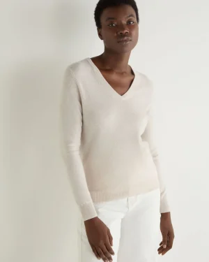 Women N.Peal White | Natural*Women's Phoebe V Neck Cashmere Sweater