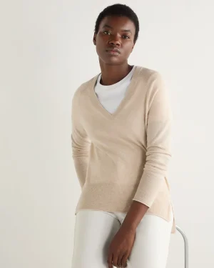 Women N.Peal White | Natural*Women's Relaxed V Neck Cashmere Sweater